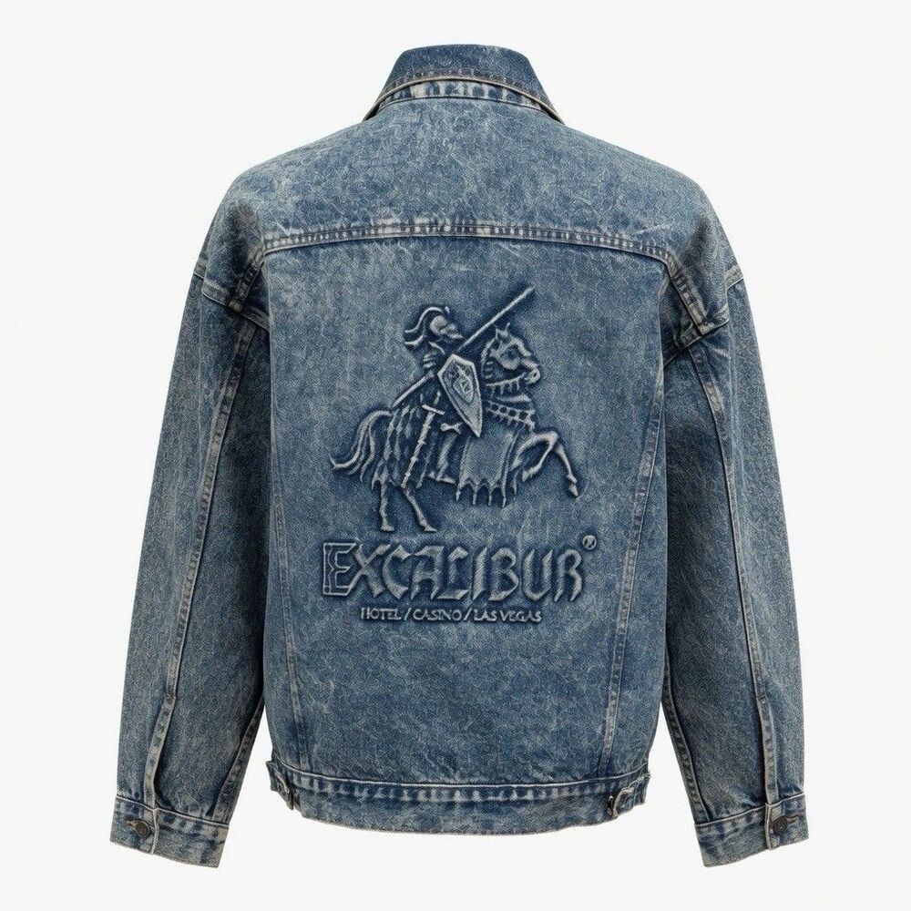 Vintage Excalibur Las Vegas Denim Trucker Jacket Men’s M Acid Wash USA Made